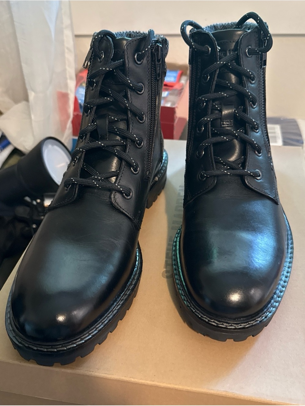 NEW Steve Madden BLACK P-MarviK LEATHER BOOTS MENS size 10 NIB
